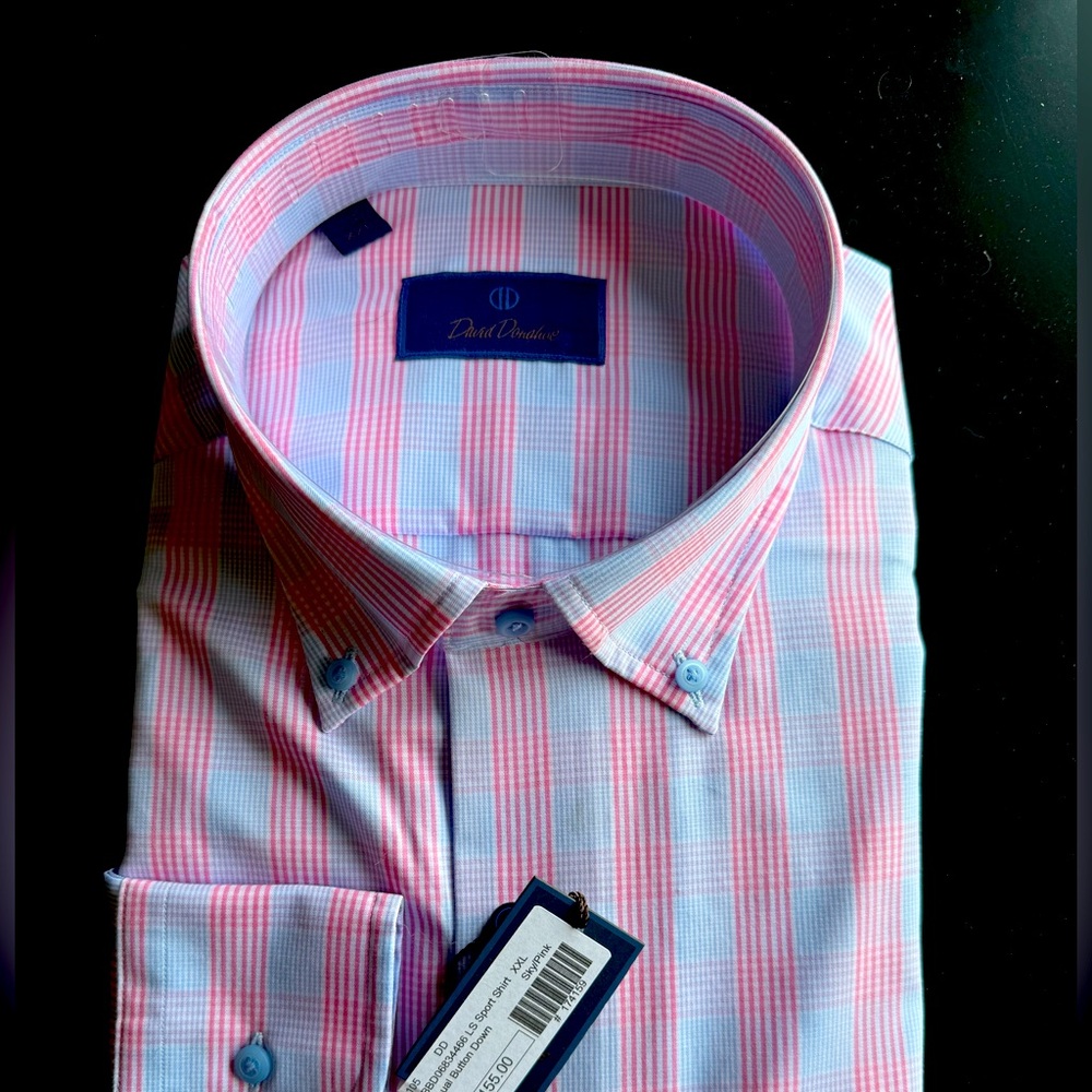 David Donahue Pink and Blue Striped Shirt